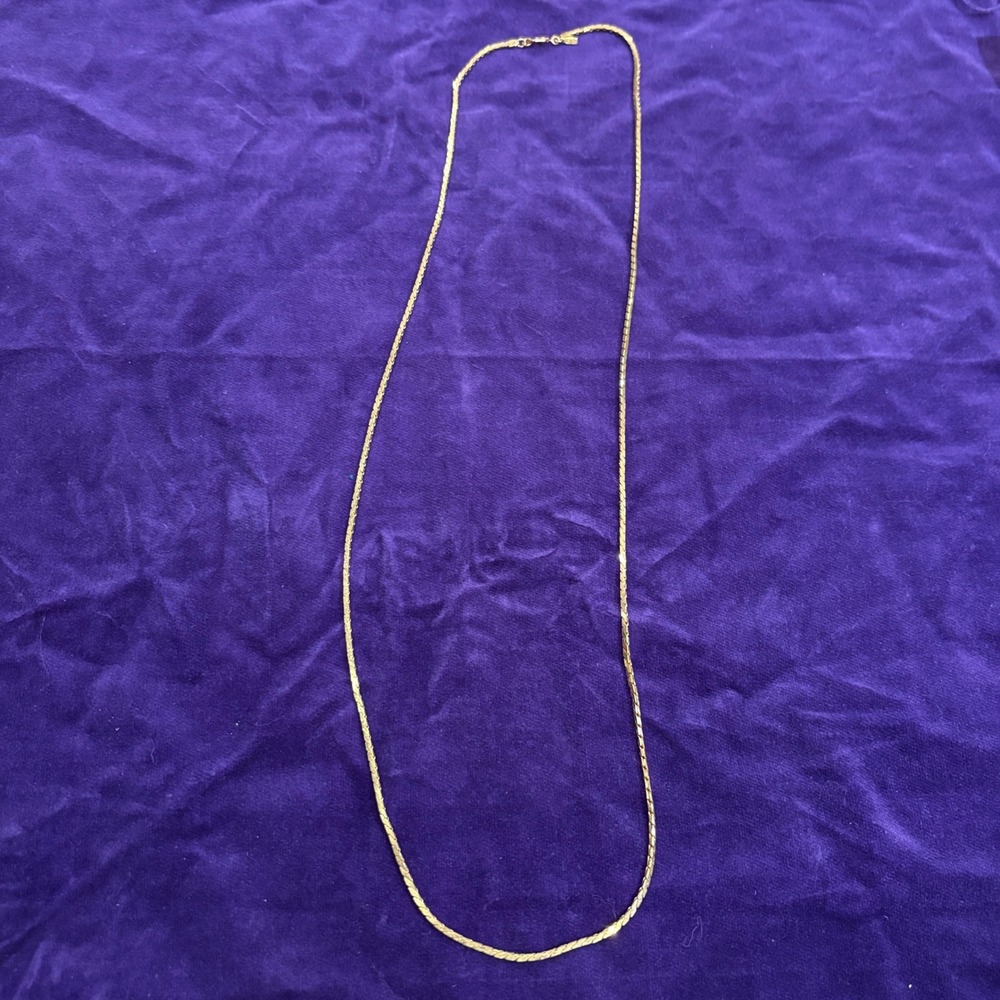 Monet Vintage Flat Herringbone Chain Necklace Gold Tone 30 Inch